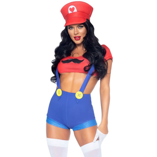 Costum Sexy, Leg Avenue - Mario Bros, cu Sapca Rosie, S Rosu/Albastru
