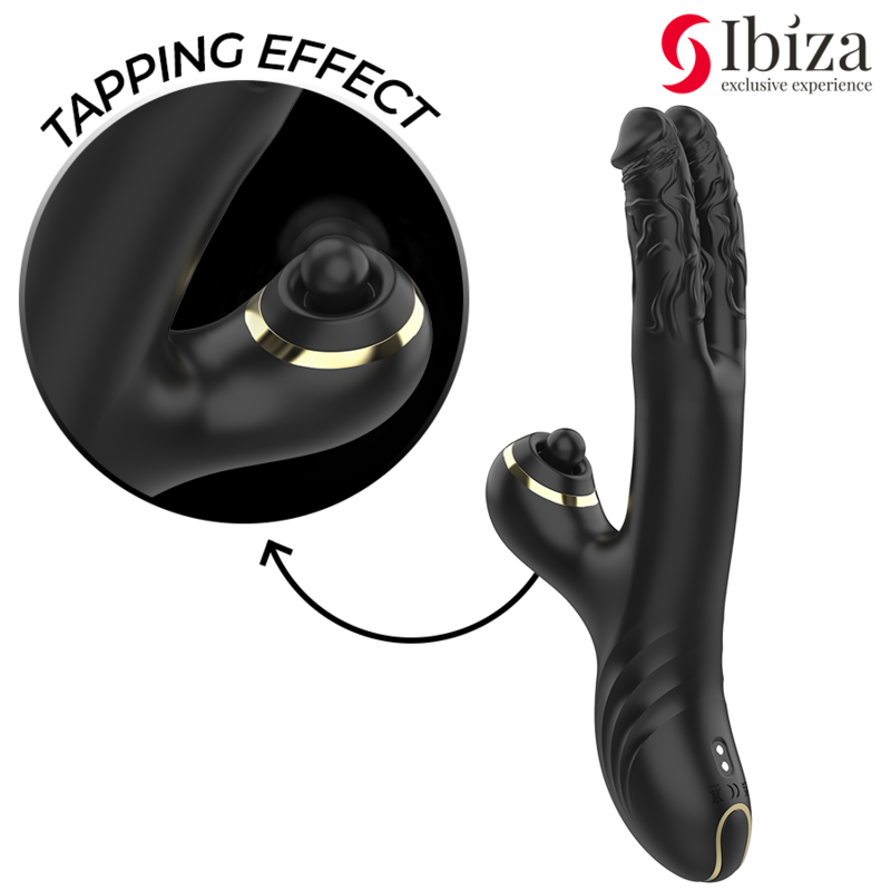 Vibrator Dublu, Ibiza - Two Dragons, Stimulator Clitoris Integrat, Negru