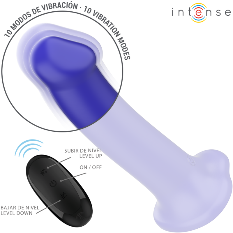 Vibrator cu Ventuza, Intense - Victoria, 10 Vibratii cu Telecomanda, Albastru Inchis