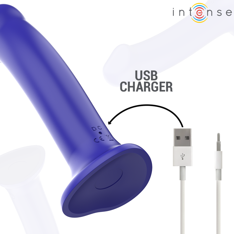 Vibrator cu Ventuza, Intense - Victoria, 10 Vibratii cu Telecomanda, Albastru Inchis