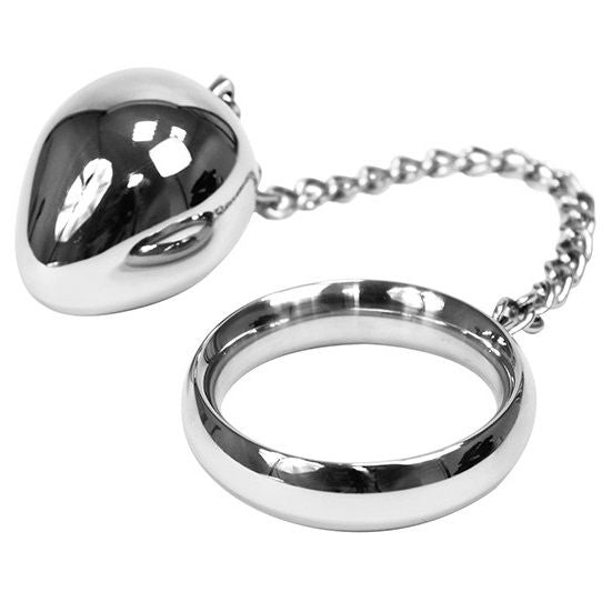 Inel Penis, Metal Hard - Cock Ring Chain With Metal Ball, Otel Inoxidabil, 50 mm D - Inel + 17 CM Lant + Bila 45 mm
