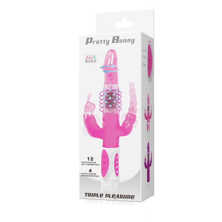 Vibrator Triplu cu Rotatie, Baile - Pretty Bunny Triple, 3 Motoare si 12 Functii