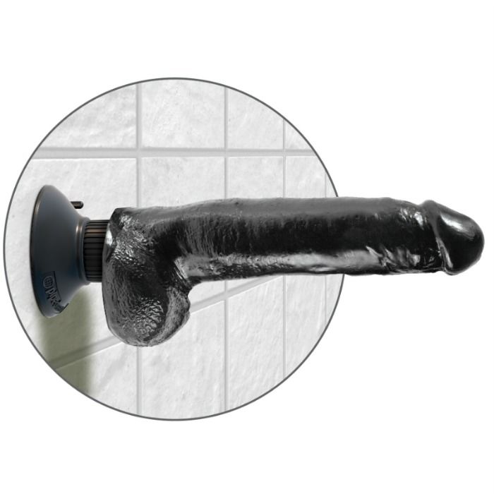 Dildo, King Cock - Vibrator cu Testicule, Impermeabil, 23 CM Negru