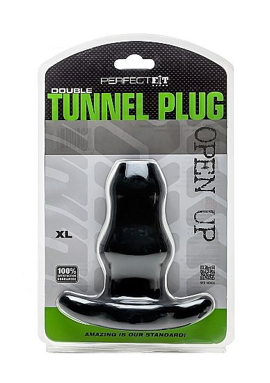 Plug Anal, Perfect Fit Brand - Double Tunnel Plug, cu Orificiu Traversant, XL Large Negru