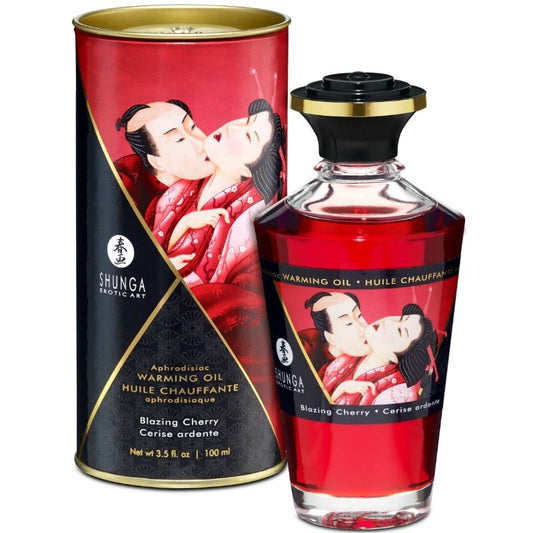 Ulei de Masaj Erotic cu Efect de Caldura, SHUNGA - Aroma Visine Intense, 100 ml