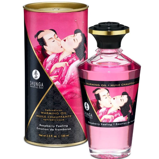Ulei de Masaj Erotic cu Efect de Caldura, SHUNGA - Aroma Zmeura Intensa, 100 ml
