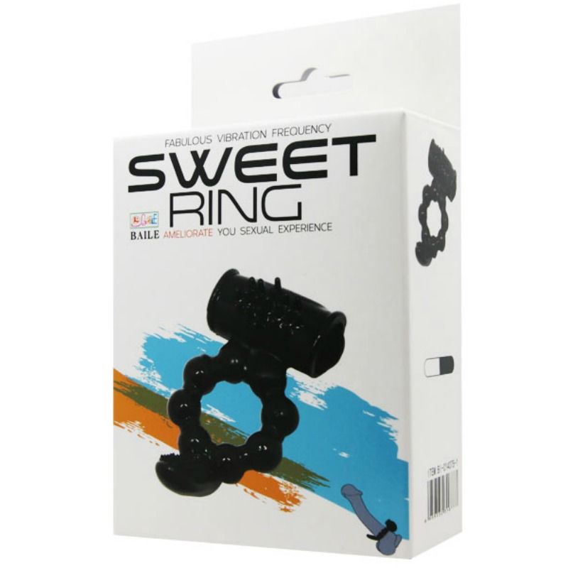 Inel Vibrator, Baile - Sweet Ring, cu Dublu Stimulator, Negru