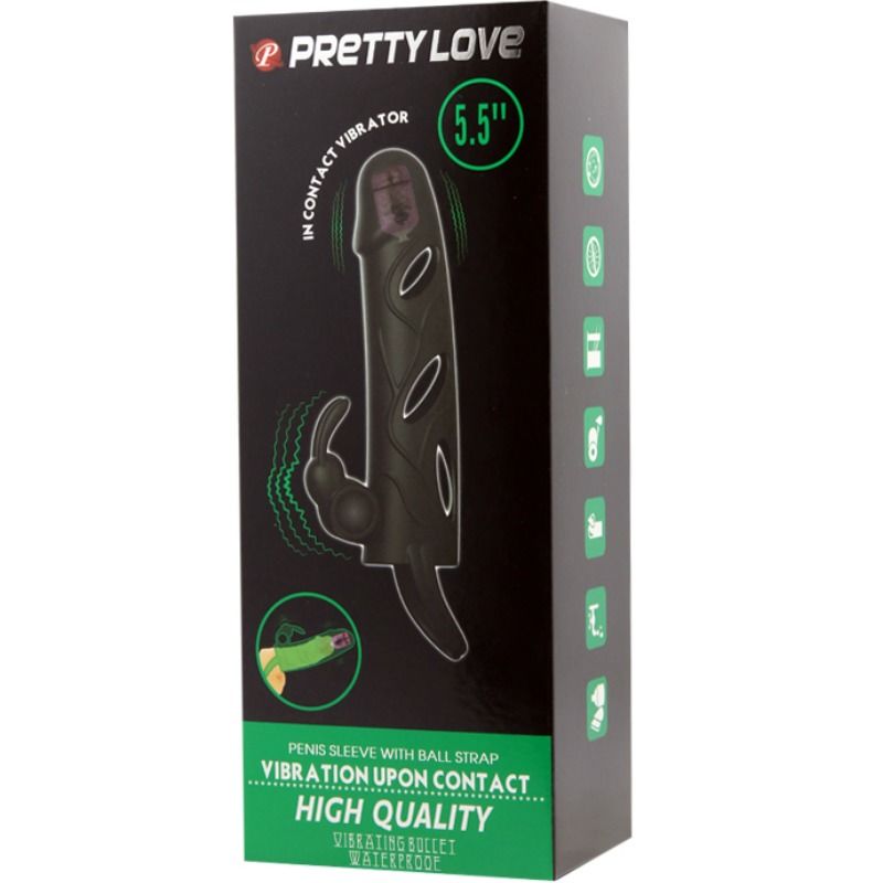 Prelungitor Manson Penis, Pretty Love - 2.0, cu Vibratie, 14 CM / Negru