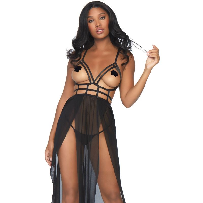 Set Rochie si Chilot Tanga, Leg Avenue - Cupa Deschisa, S/M Negru