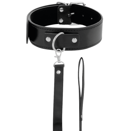 Zgarda Postura cu Lesa din Lant, DARKNESS - Piele PVC si Metal, Neagra