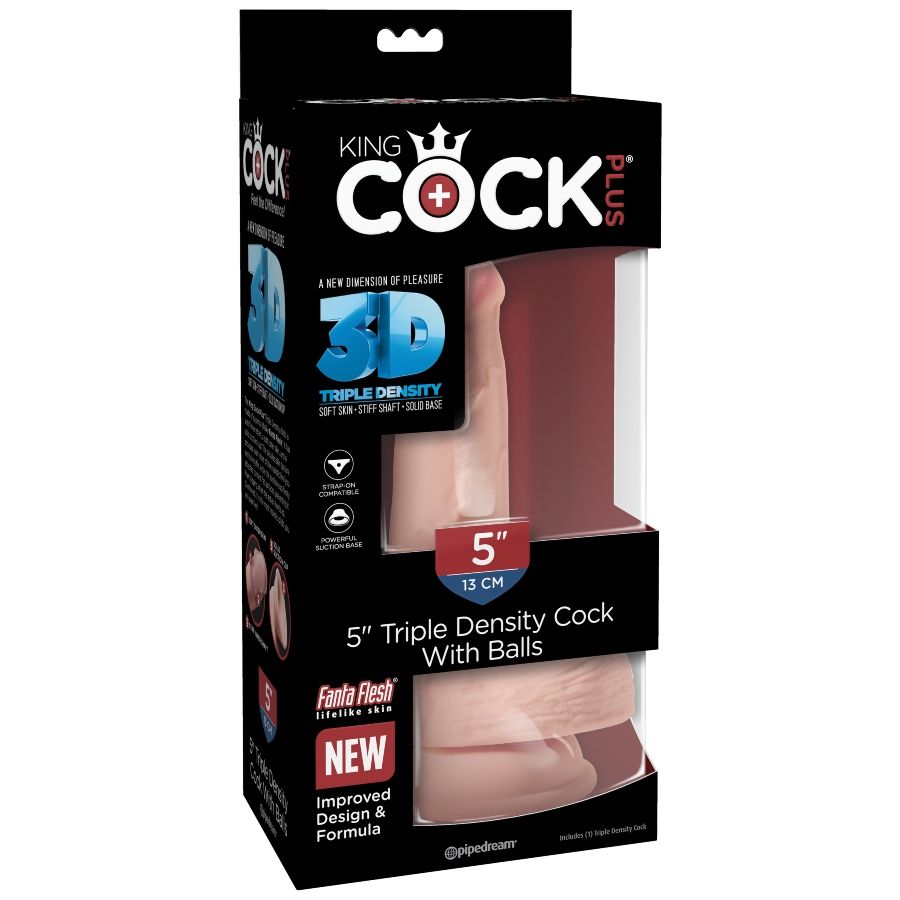 Dildo, King Cock - Plus Triple Density, cu Testicule, 13 CM