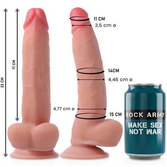 Dildo Realist Dual Density, ROCKARMY - Leopard, TPR, Baza Ventuza, 23 cm / O 4,77 cm