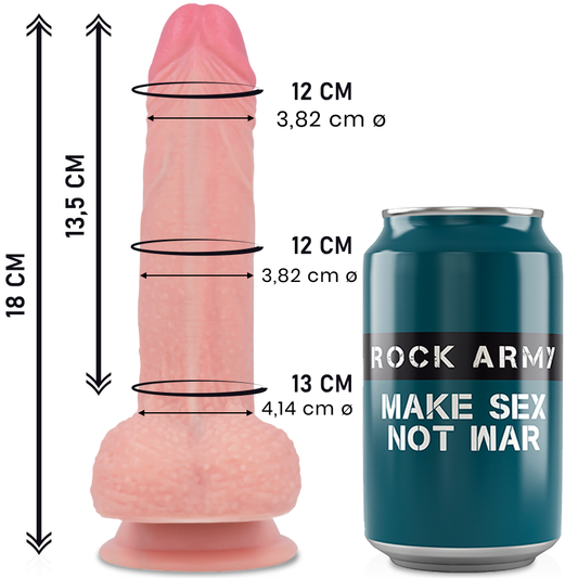 Dildo Realist Premium, ROCKARMY - Mustang, Silicon Lichid, Baza Ventuza, 18 cm / O 4,14 cm