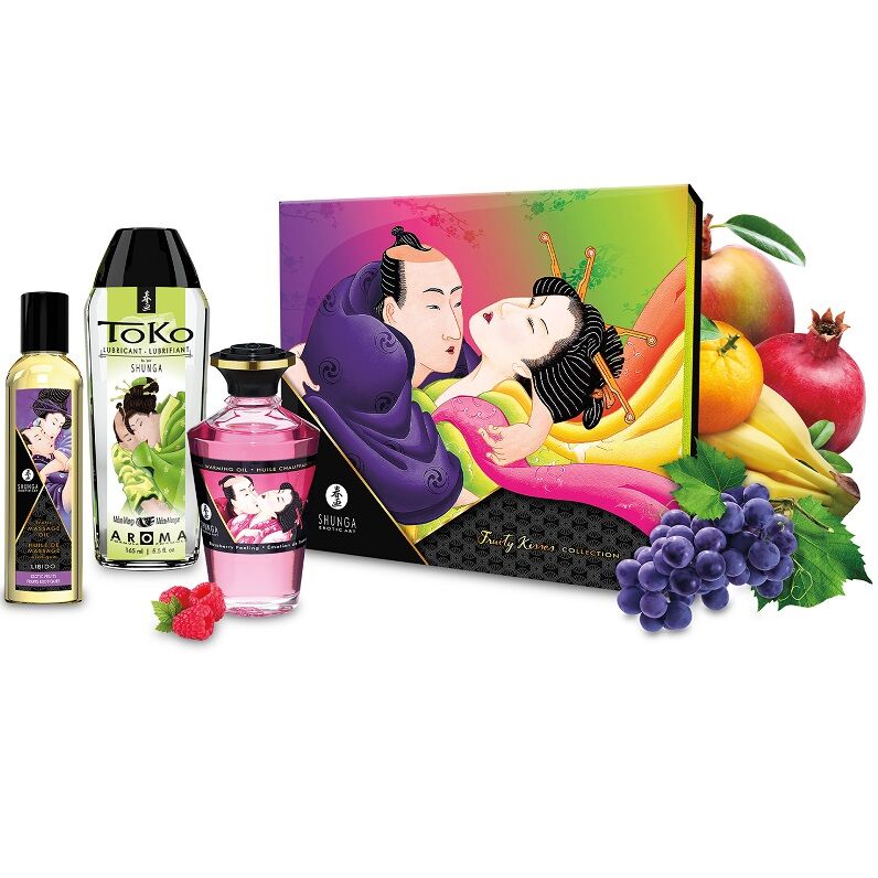 Kit Cosmetice Erotice, Shunga - Fruity Kisses Collection, Arome Fructate, 3 Piese