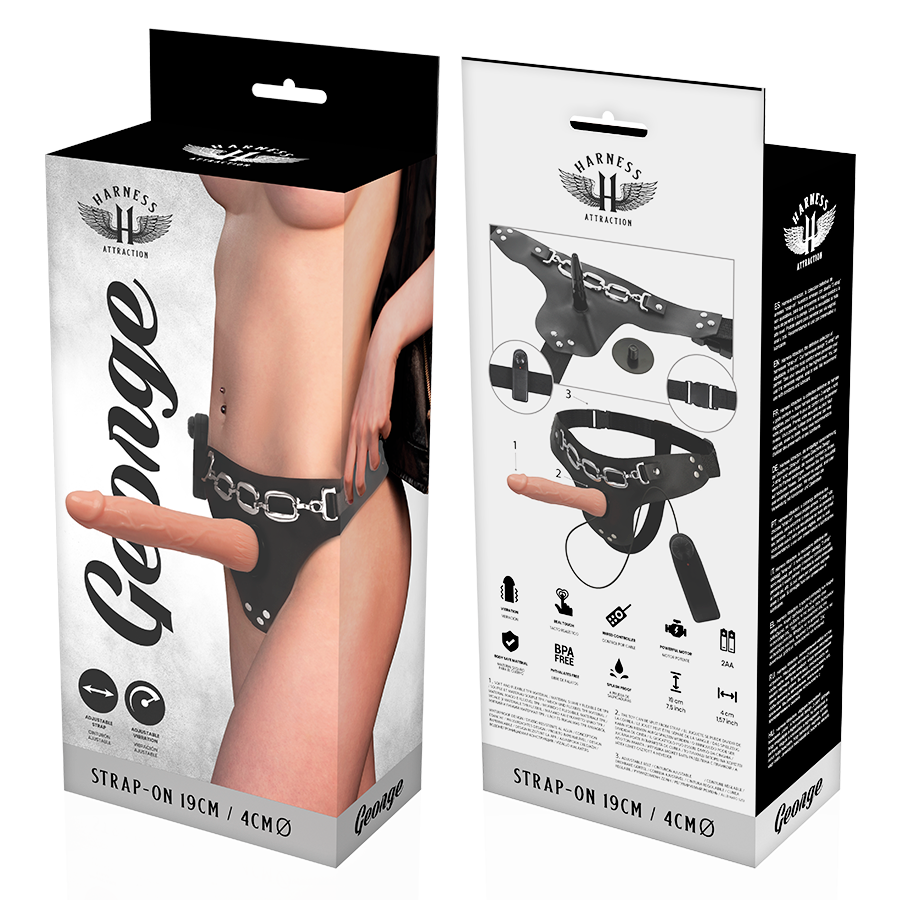Ham cu Vibrator, Harness Attraction - Rnes George, Viteze Multiple, 19 x 4 CM