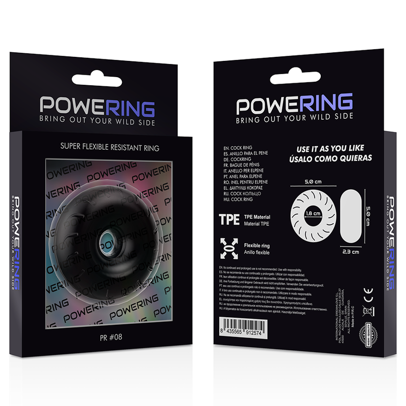 Inel Penis, Powering - PR08, Super Flexibil si Rezistent, 5 CM Negru