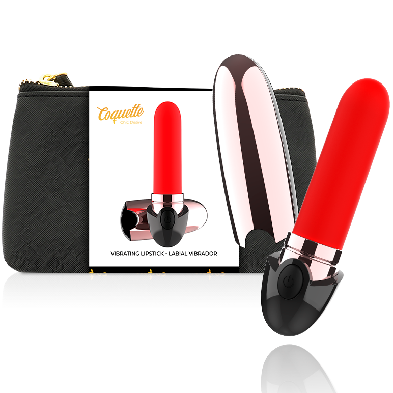 Vibrator, Coquette Chic Desire - Lipstick, Reincarcabil USB, Negru/Auriu