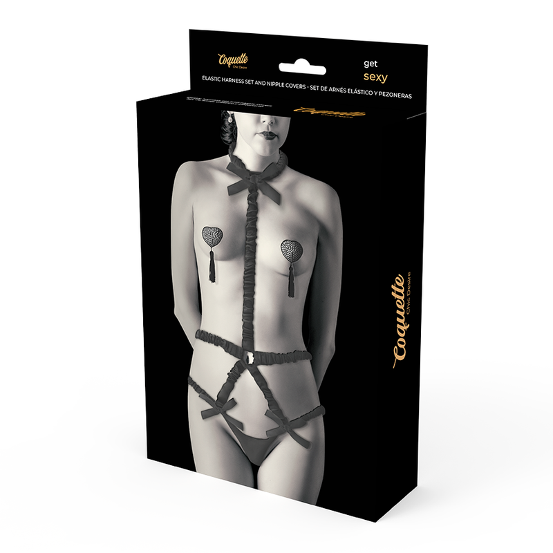Set Harness Elastic si Acoperitoare de Sfarcuri, Coquette Chic Desire, Ajustabil, Negru