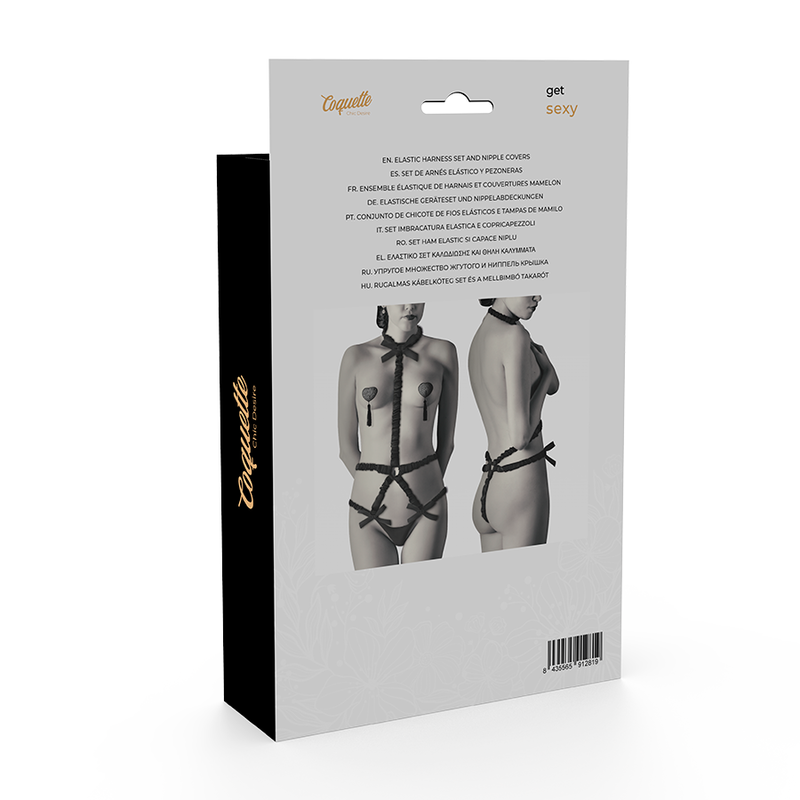 Set Harness Elastic si Acoperitoare de Sfarcuri, Coquette Chic Desire, Ajustabil, Negru