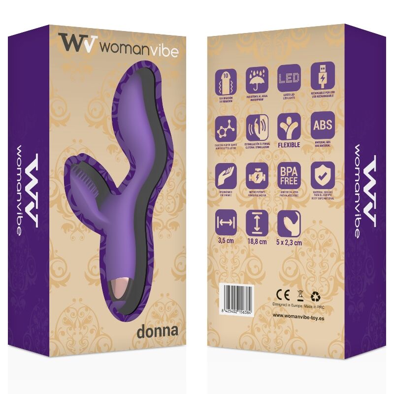 Vibrator, Womanvibe - Donna, Silicon Reincarcabil cu 2 Motoare, Lila