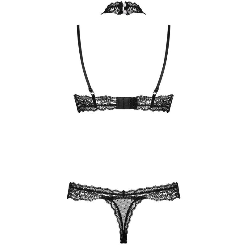 Set Doua Piese, Obsessive - Claudusia, Dantela cu Perle Decorative, L/XL / Negru
